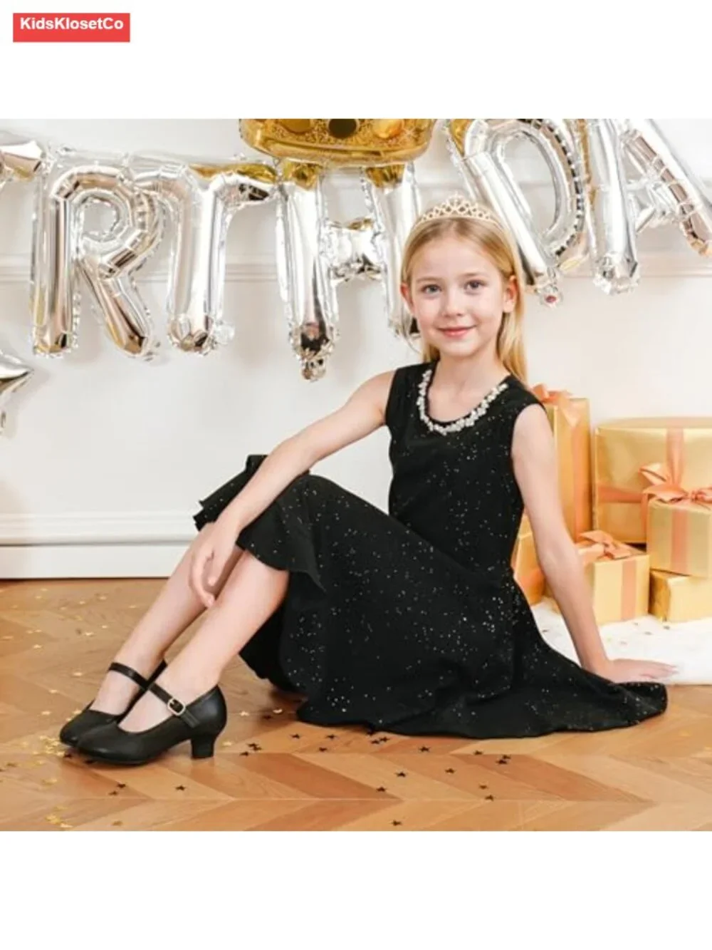 Girls Mary Jane Flats Dress Shoes with Hook and Loop Strap
